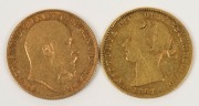 1857 Half Sovereign (heavily worn and with evidence of an abandoned attempt to hole); also a 1910 Edward VII English Half Sovereign, VF. (2). - 2