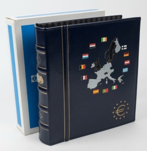 1999 - 2002 THE FIRST EURO COINS: Special Lighthouse binder housing a collection of the Uncirculated first Euro coins together with an Uncirculated set of the last pre-Euro coins from each of the original Euro-Zone countries: Austria, Belgium, Finland, France, Germany, Greece, Ireland, Italy, Luxembourg, Netherlands, Portugal & Spain.