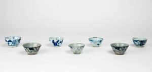 Seven Chinese blue and white tea bowls, Qing Dynasty 1662-1912