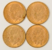 Mexico - Coins: Five Pesos, Miguel Hidalgo, gold, 1955 (4 examples). - 2