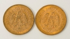 Mexico - Coins: Five Pesos, Miguel Hidalgo, gold, 1955 (2 examples).