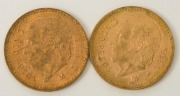 Mexico - Coins: Five Pesos, Miguel Hidalgo, gold, 1955 (2 examples). - 2