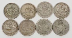 GEORGE V - GEORGE VI, 1913, 1914, 1925, 1927, 1931, 1946, 1951 & 1952 Florins, (8) mixed condition.