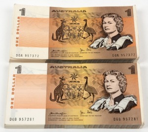 ONE DOLLAR, Knight/Stone (1979) (R.77) DGA 957372/472 and DGB 957281/380, two bundles of 100, (200; mainly Unc., a few at top and bottom of bundles affected by handling.