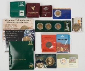 FIVE DOLLARS: 1988 - 2001 $5 coins in cards of issdue, Unc. (10); plus 1982 $10 Games (Proof & Unc) and 1988 $10 Bicentenary (Proof & Unc.). Total: 14 coins.