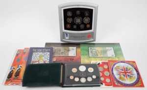 A range comprising UNITED KINGDOM 1997 Unc sets (2); UK 2000 Proof set of 10 coins in swivel display; CANADA 2000 Proof set of 8; ISRAEL 1996 "Jerusalem 3000" Piefort Mint set & 1997 "Herzl Centenary" (2 Piefort sets); and AUSTRALIA First and Last $1 and $2 packs. (9 items).