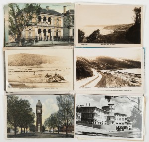 Postcards: VICTORIA - GREAT OCEAN ROAD & SURROUNDS: A collection including Lorne, Apollo Bay, Anglesea, Peterborough, etc., as well as images of Loch Ard Gorge, Lake Colac, Camperdown Clock Tower, cliffs, rest stops, bays, geological formations, etc. Publishers/photographers include W & H Anderson, A.E.Jarratt, Valentine, Oiroc, Trotters, Rose, Murray, Robert Rockley, etc. (Total: 41; 32 unused; 9 used)