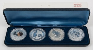 2000 Australian Silver Millennium Proof Coin Collection €“ 4 Coin Set in original Perth Mint case comprising of Silver 1oz Millennium Sun, Earth, Moon; Silver 1oz Kookaburra; Silver 1oz Year of the Dragon & Silver 1 oz RAM Kangaroo.