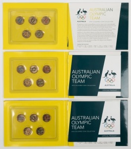 2016 Australian Olympic Team $2 coloured coin collections: 3 x 5 coin sets in different folders. (15 coins).