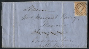 VICTORIA - Postal History: 1858 (15 July) usage of Imperf. 6d Dull Orange on entire from George Shovelbottom, Curator of Intestate Estates, to a Mrs Margaret Parry at Aberayron, Cardiganshire in Wales, informing her of the steps she needs to take "in orde