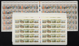 1987 (SG.1067-71) 36c The Man from Snowy River, 4 complete sheets of 100; also, 1989 (SG.1203-7) 39c Pastoral Era, 20 complete sheets of 50. (Total: 1,400) MUH.