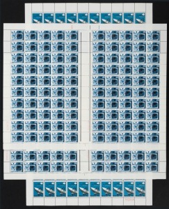 1968 (SG.418 & 419) 20c World Weather Watch (2 complete sheets) and 25c Intelsat (1 complete sheet), MUH. (300).