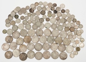 An accumulation of 3d, 6d, 1/- and 2/- pieces with dates to 1963.