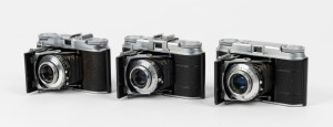 VOIGTLÄNDER: Three circa 1950s Vito II rangefinder cameras with Color-Skopar 50mm f3.5 lenses - one with Compur-Rapid shutter, one with Prontor-S shutter, and one with Prontor-SVS shutter. (3 cameras)