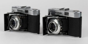VOIGTLÄNDER: Two circa 1955 Vito IIa rangefinder cameras with Color-Skopar 50mm f3.5 lenses [#4056206 & #3819685] and Prontor-SVS shutters - one with large shutter print, and one with fine shutter print. (2 cameras)