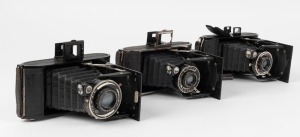 VOIGTLÄNDER: Three 1937 Bessa vertical-folding cameras, each fitted with a different model of shutter. Two cameras with Voigtar 105mm f7.7 lenses, and one with Voigtar 110mm f4.5 lens [#1055424]. (3 cameras)