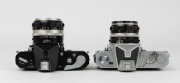 NIPPON KOGAKU: Two circa 1967 Nikon Nikkormat FT SLR cameras -&nbsp;one [#FT 3662869] with black body and&nbsp;Nikkor-S&nbsp;Auto 50mm f1.4 lens [#691425], the other [#FT 3162164] with Nikkor-H&nbsp;Auto 50mm f2 lens [#2040973] and lens cap. - 4