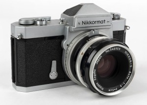 NIPPON KOGAKU: Nikon Nikkormat FS SLR camera [#FS 7400553], circa 1965, with Nikkor-S Auto 50mm f2 lens [#548959].