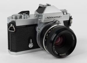 NIPPON KOGAKU: Nikon Nikkormat FT2 SLR camera [#FT2 5281037], circa 1976, with Nikkor 50mm f2 lens [#3133958].