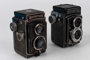 FRANKE & HEIDECKE: Two TLR cameras - one circa 1973 Rolleicord Va [#1936530] with Xenar 75mm f3.5 lens [#5748312], and one circa 1936 Rolleicord II with Triotar 75mm f3.5 lens [#1804760]. (2 cameras)