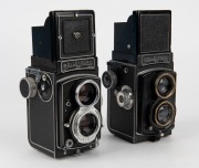 FRANKE & HEIDECKE: Two TLR cameras - one circa 1958&nbsp;Rolleicord&nbsp;Va&nbsp;[#1916262] with Xenar&nbsp;75mm f3.5 lens [#5531995], and one&nbsp;circa 1949&nbsp;Rolleicord II [#984595] with Triotar&nbsp;75mm f3.5 lens [#2721468] and metal lens cap. (2 cameras)