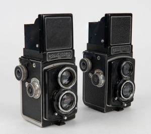 FRANKE & HEIDECKE: Two TLR cameras - one circa 1950 Rolleicord IId [#1080534] with Triotar 75mm f3.5 lens [#3130752], and one circa 1938 Rolleicord IIa [#675726] with Triotar 75mm f3.5 lens [#2192174]. (2 cameras)