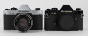 FRANKE & HEIDECKE: Two Rolleiflex SL35 SLR cameras, circa 1970, one [#4004994] made in Germany with chrome-body&nbsp;and Planar 50mm f1.8 lens [#5190066], and one [#4038628] with body only, in black, made in Singapore. (2 cameras) - 2