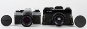FRANKE & HEIDECKE: Two Rolleiflex&nbsp;SLR cameras - one 1978 SL35E [#6371856]&nbsp;with Planar 50mm f1.8 lens [#1204619] and front lens cap, and one black-body 1976 SL35M [#4796040] with Planar 50mm f1.8 lens [#1101627], front lens cap, and Hoya Skylight(1B) lens - 2