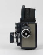 FRANKE & HEIDECKE: Rolleiflex 4x4 'Grey Baby' TLR camera [#2042275], circa 1958, with Xenar 60mm f3.5 lens [#5593784] and Synchro-Compur shutter, with metal lens hood. - 3