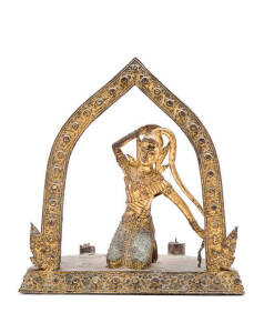 Thai gilt bronze kneeling statue, late 18th to early 19th century. 21cm x 14cm x 10cm