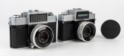 NIPPON KOGAKU: Two Nikkorex SLR cameras - one 1960&nbsp;Nikkorex 35&nbsp;[#75074] with Nikkor-Q&nbsp;50mm f2.5 lens [#171161], and one 1962&nbsp;Nikkorex&nbsp;35-2 with Nikkor-Q&nbsp;50mm f2.5 lens [#380731] and front lens cap. (2 cameras)