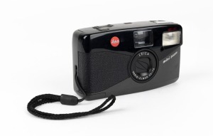 LEITZ: Leica Mini Zoom point-and-shoot camera [#2206179], circa 1993, with Vario-Elmar lens and wrist strap.