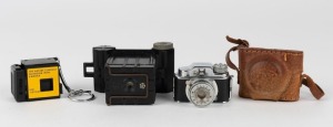 VARIOUS MANUFACTURERS: A selection of mid 20th-century ultra-miniature cameras, comprising one circa 1951 Japanese Tougodo 'Click' in original leather case, one Universal Camera Corporation Univex X, and one Nature Company Outdoor Mini Camera. (3 cameras)