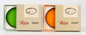 LEITZ: Two Leica E58 lens filters - one USOOW/13250 orange and one UROOX/13245 green, both in original maker's boxes. (2 items)