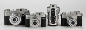 BENCINI: Four viewfinder cameras - one circa 1948 Comet, one circa 1950 Comet S, one circa 1951 Koroll, and one circa 1953 Comet III. (4 cameras)