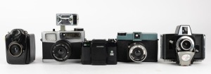 VARIOUS MANUFACTURERS: A selection of mid-to-late 20th-century plastic cameras, including models from Bilora, Diana, Ferrania, and Hanimex. (5 cameras)