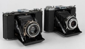 ZEISS IKON: Two horizontal-folding cameras - one circa 1937 Ikonta 520/16 [#E 18127], and one circa 1948 Ikonta 521/16 [#S 69365], both with Novar 75mm f4.5 lenses. (2 cameras)