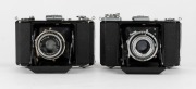 ZEISS IKON: Two horizontal-folding cameras - one circa 1937 Ikonta 520/16 [#E 18127], and one circa 1948 Ikonta 521/16 [#S 69365], both with Novar 75mm f4.5 lenses. (2 cameras) - 2