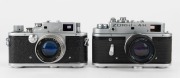 KRASNOGORSK: Two Leica-copy rangefinder&nbsp;cameras, one circa 1954 Zorki 3&nbsp;and one circa 1972&nbsp;Zorki-4K [#74118533], both with Jupiter-8 50mm f2 lenses. (2 cameras) - 2
