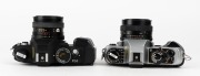 KONICA: Two black-body circa 1983 SLR cameras - one FT-1 Motor&nbsp;T [#248830] with Hexanon&nbsp;AR 50mm f1.8 lens [#7003928], and one FS-1 [#501991] with Hexanon&nbsp;AR 50mm f1.7 lens [#7637612], both with front lens caps. (2 cameras) - 4