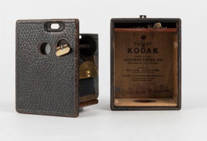 KODAK: Original 1895 third-model Pocket Kodak box camera in brown pebble-grained leather.