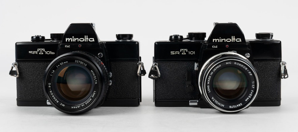 MINOLTA: Two black-body SLR cameras - one circa 1966 SRT-101