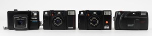 MINOLTA: Four compact cameras, including one 1971 Autopak 600-X [#315123], one 1984 AF-Sv [#3077265], one 1984 Talker [#8257367], and one 1993 Memory Maker [#5329604]. (4 cameras)