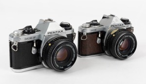ASAHI KOGAKU: Two circa 1980 35mm SLR cameras - one Pentax ME-F [#3592021] with SMC Pentax-M 50mm f1.7 lens [#7280202], and one Pentax ME [#1407336], also with SMC Pentax-M 50mm f1.7 lens [#7244776]. (2 cameras)