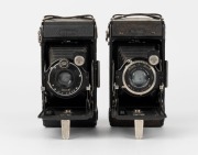 ZEISS IKON: Two circa 1931 Ikonta 520/2 vertical-folding cameras - one with Tessar 95mm f4.8 lens [#1331396], and one with Novar 105mm f6.3 lens [#1181385]. (2 cameras) - 2