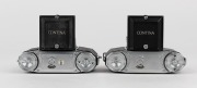 ZEISS IKON: Two horizontal-folding cameras - one circa 1951 Contina I 522/24 [#A 99978], and one circa 1952 Contina II 524/24 [#B 13993], both with Novar 45mm f3.5 lenses and Prontor-SV shutters. (2 cameras) - 5