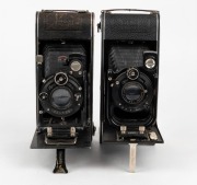 ZEISS IKON: Two circa 1927 Cocarette vertical-folding cameras - one with Novar 130mm f6.3 lens [#842312] and Derval shutter, and one with Tessar 120mm f4.5 lens [#841731] and Compur shutter. (2 cameras) - 2