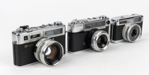 YASHICA: Three circa 1960s rangefinder cameras - one Minister-D [#MD 7041167] with lens cap, one Electro 35 [#2094419], and one EZ-matic [#KII 50815182]. (3 cameras)