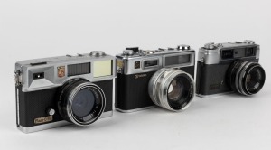 YASHICA: Three circa 1960s rangefinder cameras - one Campus [#S1070856], one Electro 35 [#90569305], and one Flash-O-Set II [#T1103248]. (3 cameras)