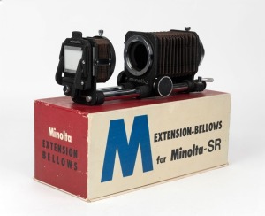 MINOLTA: Minolta M Extension Bellows for Minolta-SR, circa 1965, together with maker's box and slide copier attachment.